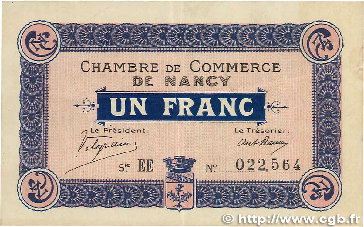 1 Franc FRANCE Regionalismus und verschiedenen Nancy 1915 JP.087.05 SS