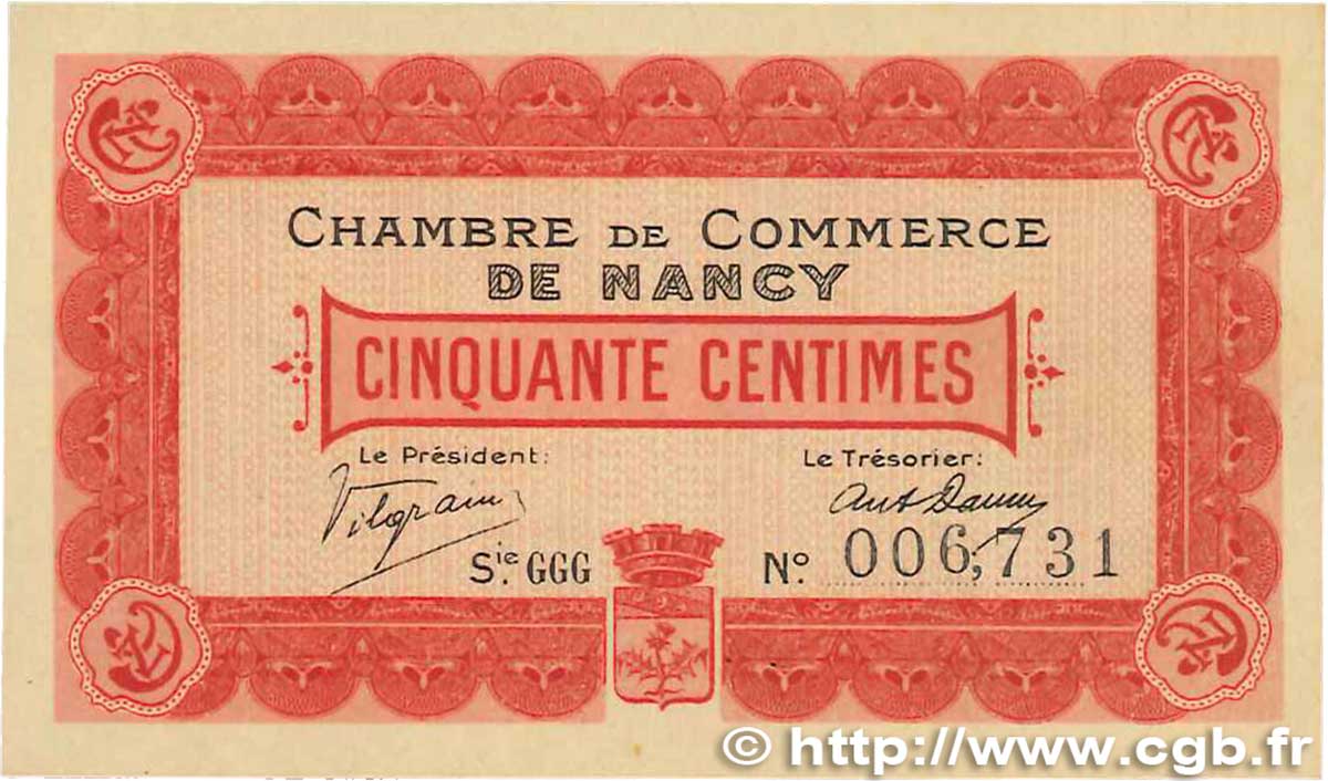50 Centimes FRANCE regionalismo y varios Nancy 1916 JP.087.07 SC+