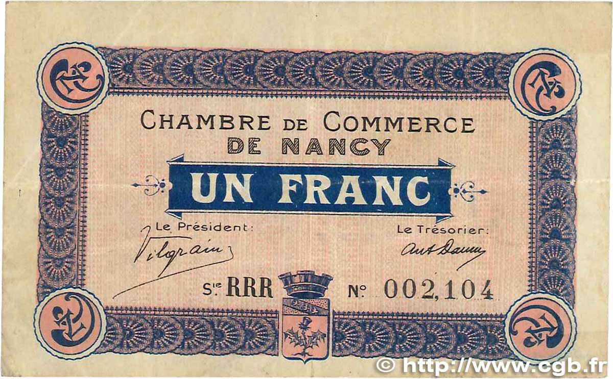 1 Franc FRANCE regionalism and miscellaneous Nancy 1916 JP.087.08 VF
