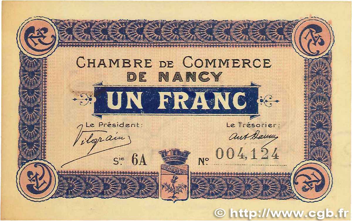 1 Franc FRANCE regionalism and various Nancy 1917 JP.087.13 XF+