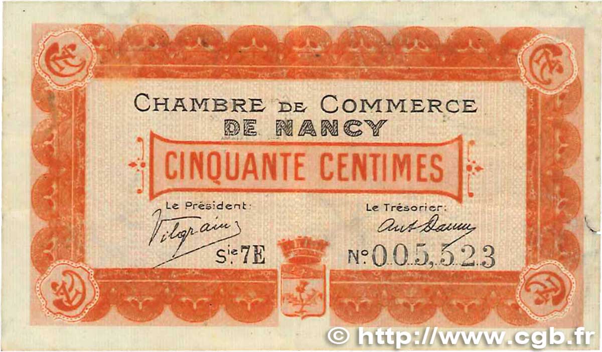 50 Centimes FRANCE Regionalismus und verschiedenen Nancy 1917 JP.087.14 SS