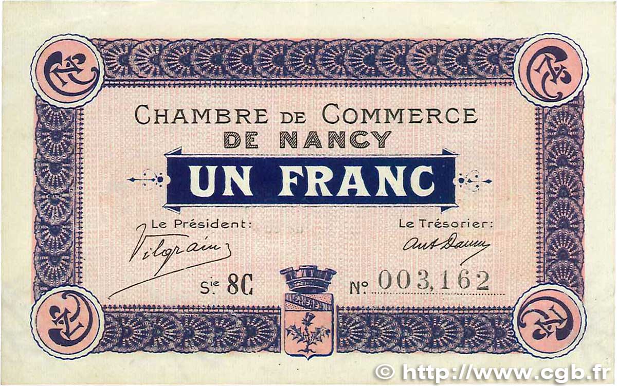 1 Franc FRANCE regionalism and various Nancy 1917 JP.087.17 VF+
