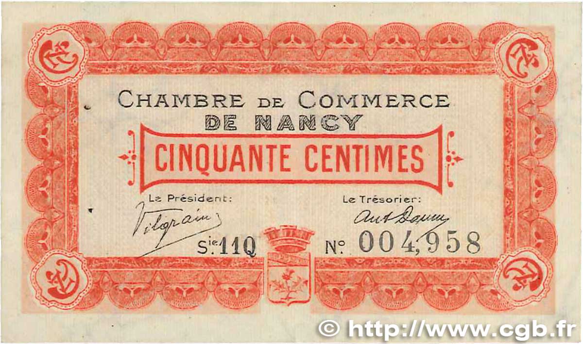 50 Centimes FRANCE regionalism and miscellaneous Nancy 1918 JP.087.20 VF+