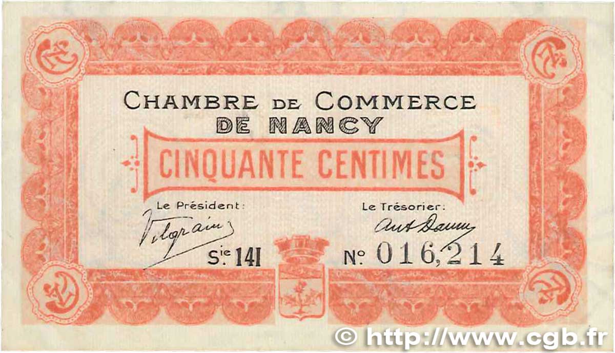 50 Centimes FRANCE regionalism and various Nancy 1918 JP.087.22 VF+