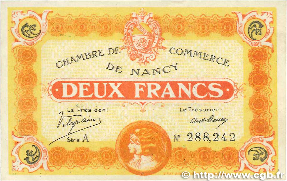 2 Francs FRANCE Regionalismus und verschiedenen Nancy 1918 JP.087.25 fVZ
