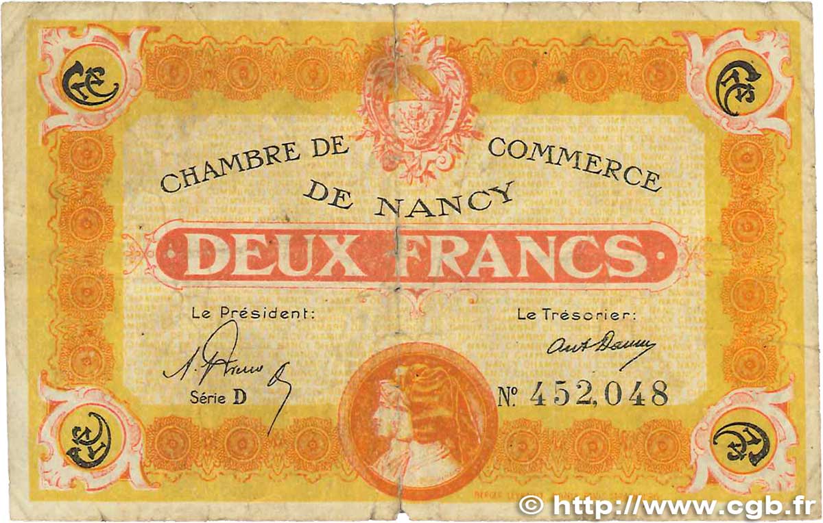 2 Francs FRANCE regionalismo e varie Nancy 1919 JP.087.32 B