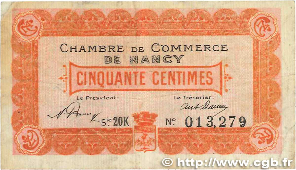 50 Centimes FRANCE regionalismo y varios Nancy 1920 JP.087.38 BC