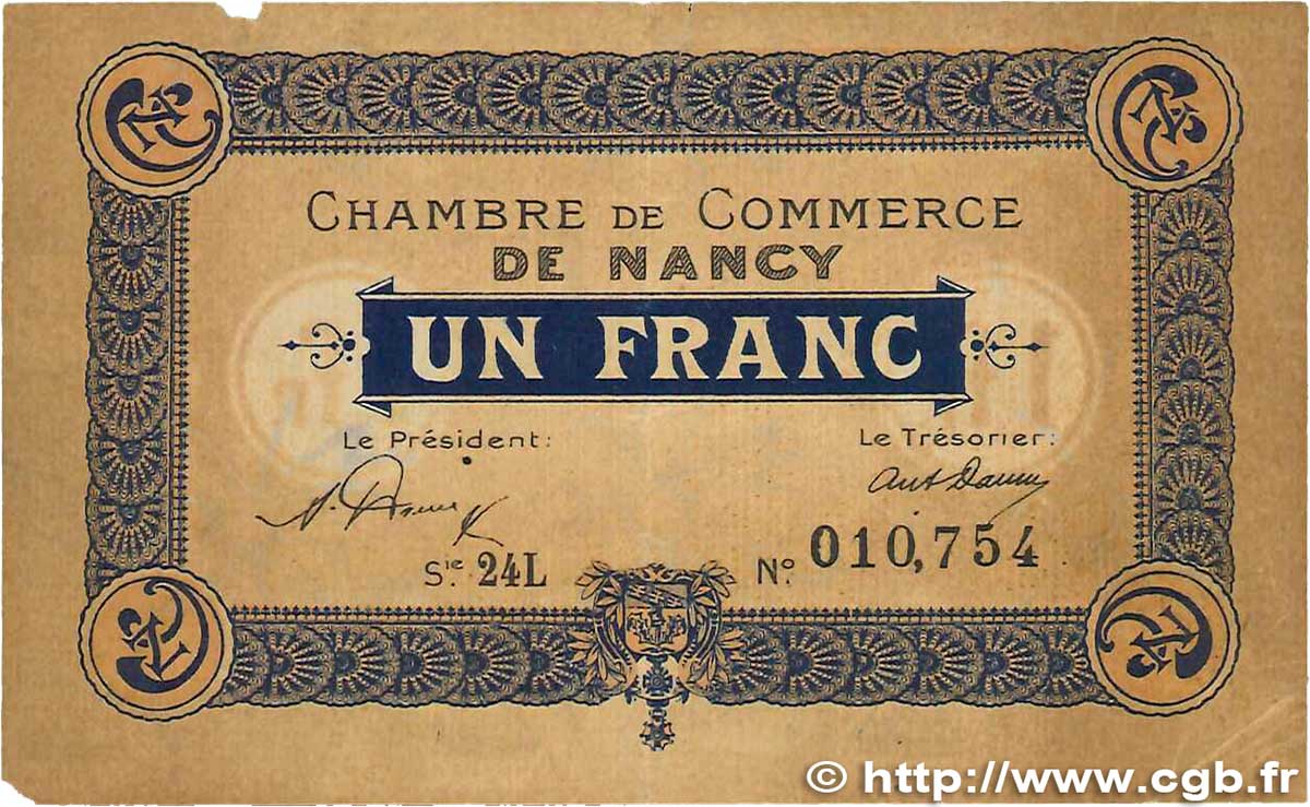 1 Franc FRANCE regionalism and various Nancy 1921 JP.087.44 F