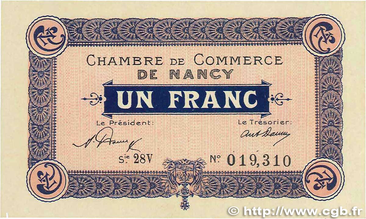 1 Franc FRANCE regionalismo y varios Nancy 1921 JP.087.50 SC+