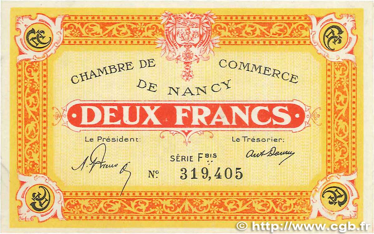 2 Francs FRANCE regionalismo y varios Nancy 1921 JP.087.52 EBC+