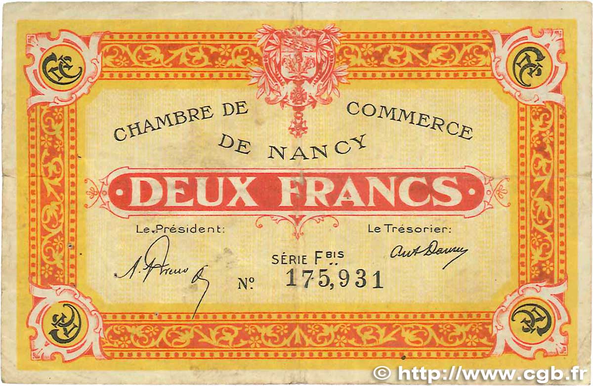 2 Francs FRANCE regionalism and various Nancy 1921 JP.087.52 VF-