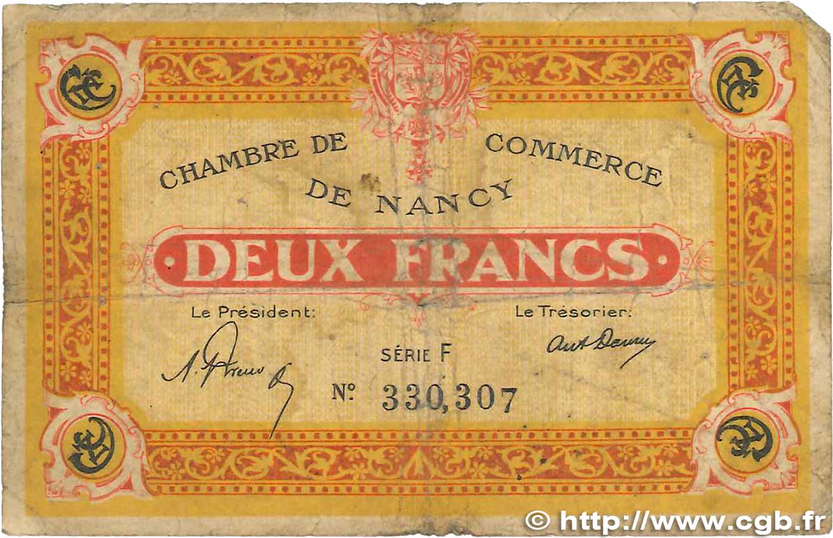 2 Francs FRANCE Regionalismus und verschiedenen Nancy 1921 JP.087.52 SGE