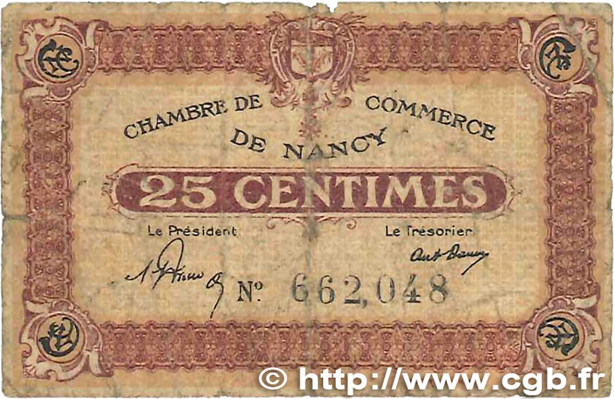 25 Centimes FRANCE regionalism and miscellaneous Nancy 1918 JP.087.56 G