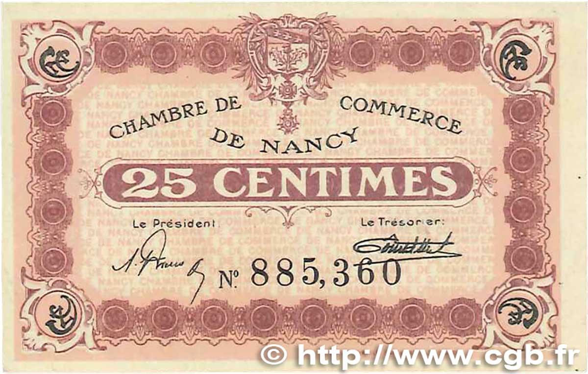 25 Centimes FRANCE regionalism and miscellaneous Nancy 1918 JP.087.57 UNC-