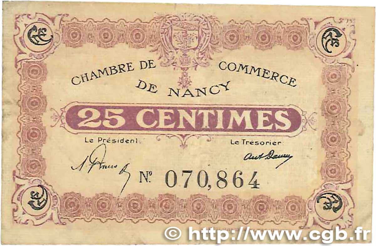 25 Centimes FRANCE regionalism and various Nancy 1918 JP.087.58 F