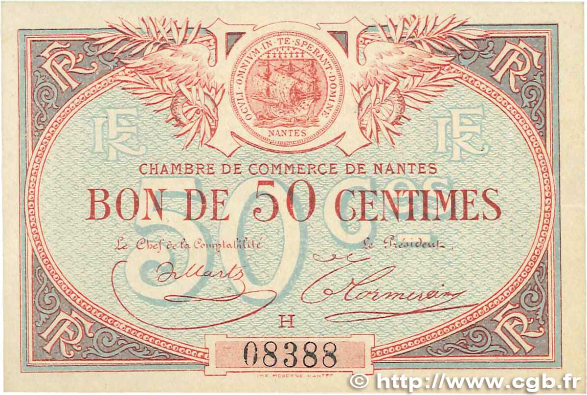 50 Centimes FRANCE regionalism and various Nantes 1918 JP.088.03 AU