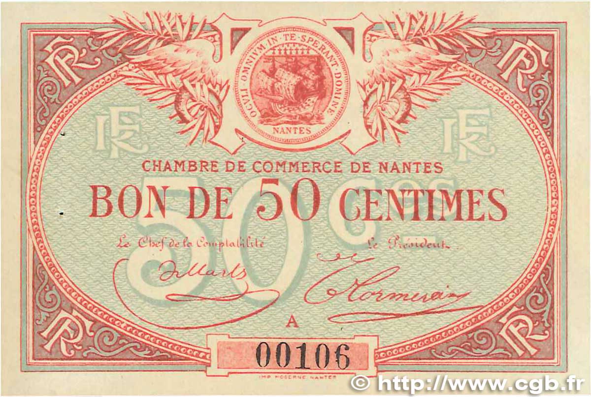 50 Centimes FRANCE regionalism and miscellaneous Nantes 1918 JP.088.03 XF+