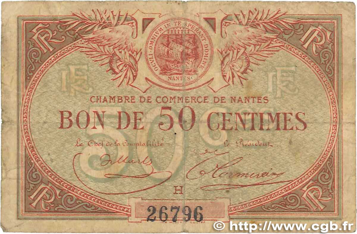 50 Centimes FRANCE Regionalismus und verschiedenen Nantes 1918 JP.088.03 SGE