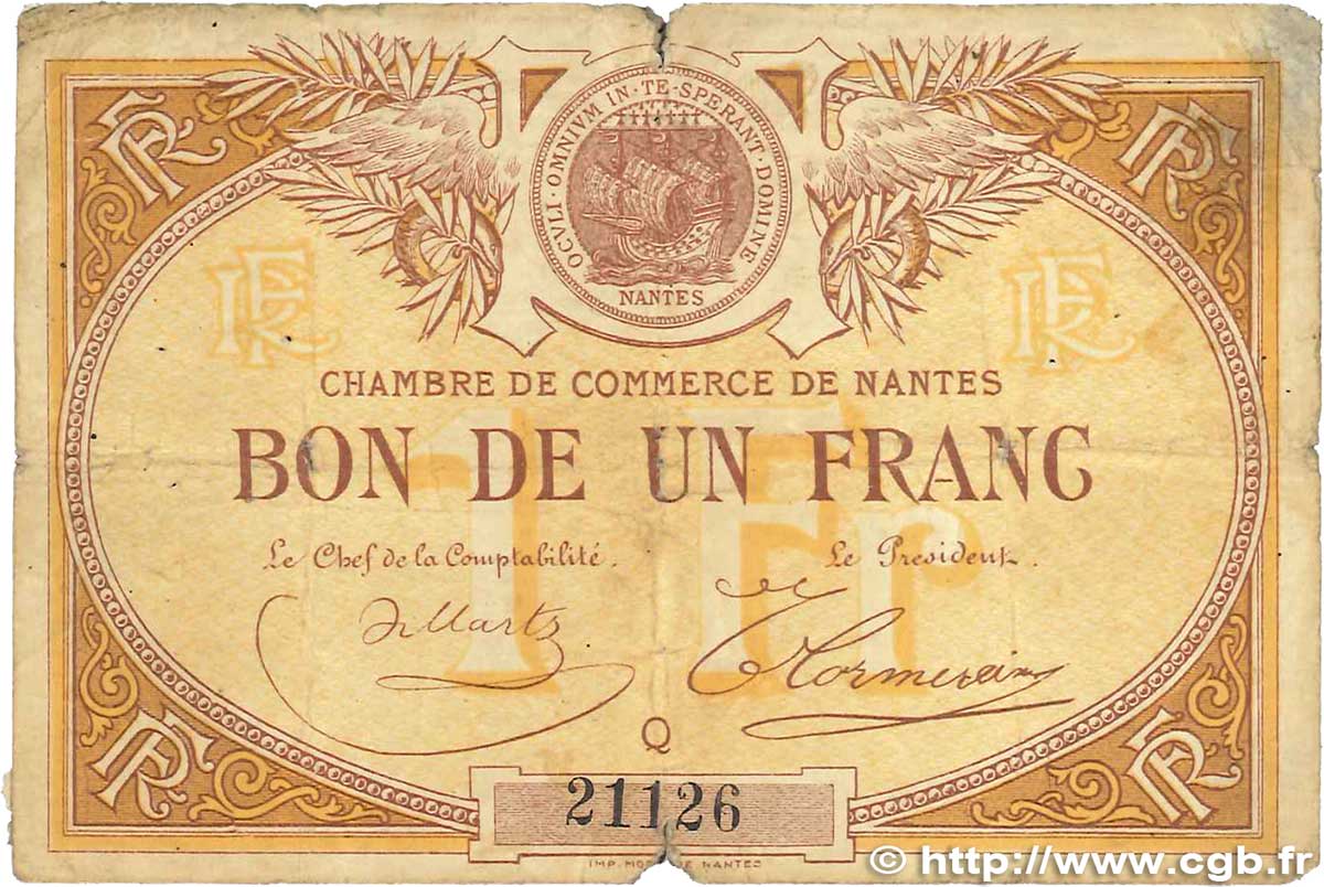 1 Franc FRANCE regionalismo e varie Nantes 1918 JP.088.05 B