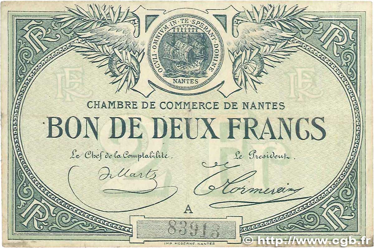 2 Francs FRANCE regionalism and various Nantes 1918 JP.088.10 VF