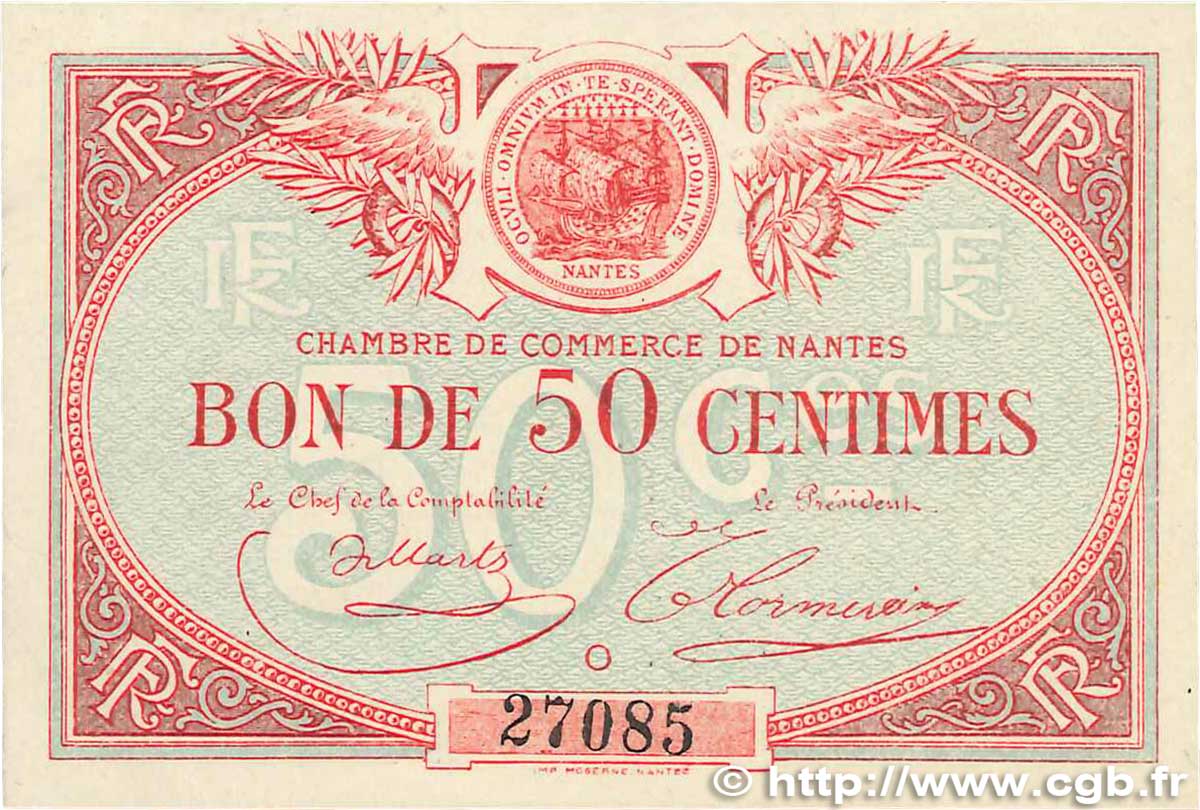 50 Centimes FRANCE regionalism and various Nantes 1918 JP.088.13 XF
