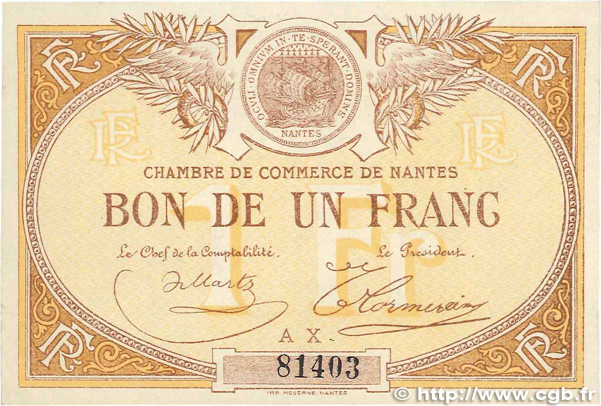 1 Franc FRANCE regionalismo y varios Nantes 1918 JP.088.14 EBC+