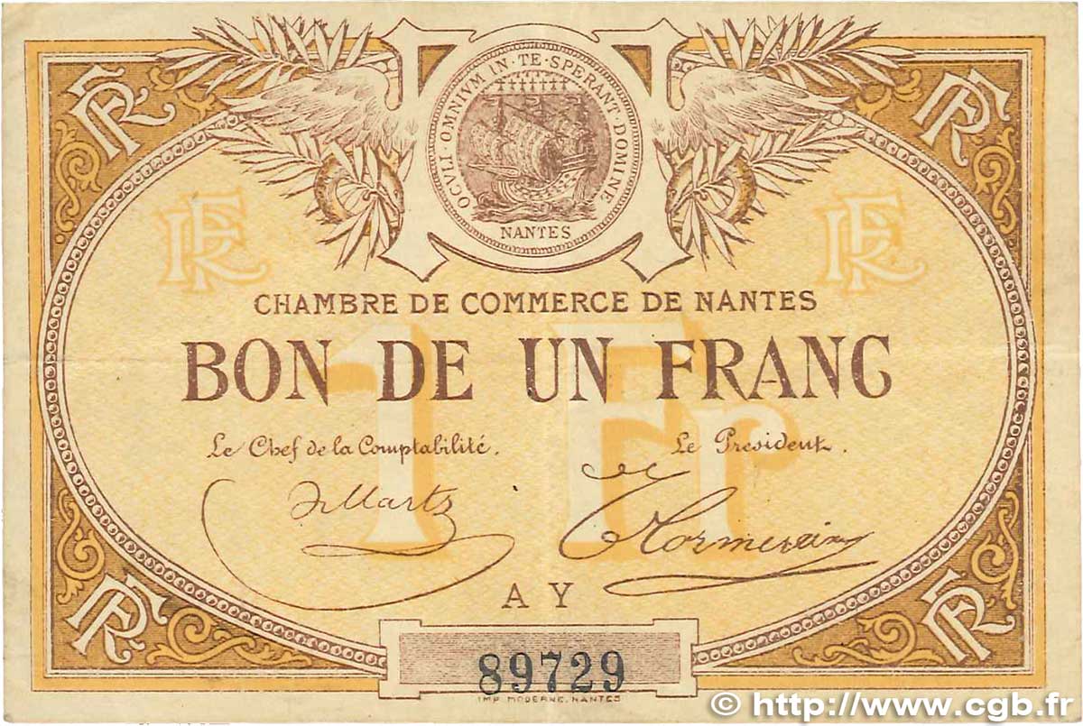 1 Franc FRANCE regionalismo y varios Nantes 1918 JP.088.14 MBC