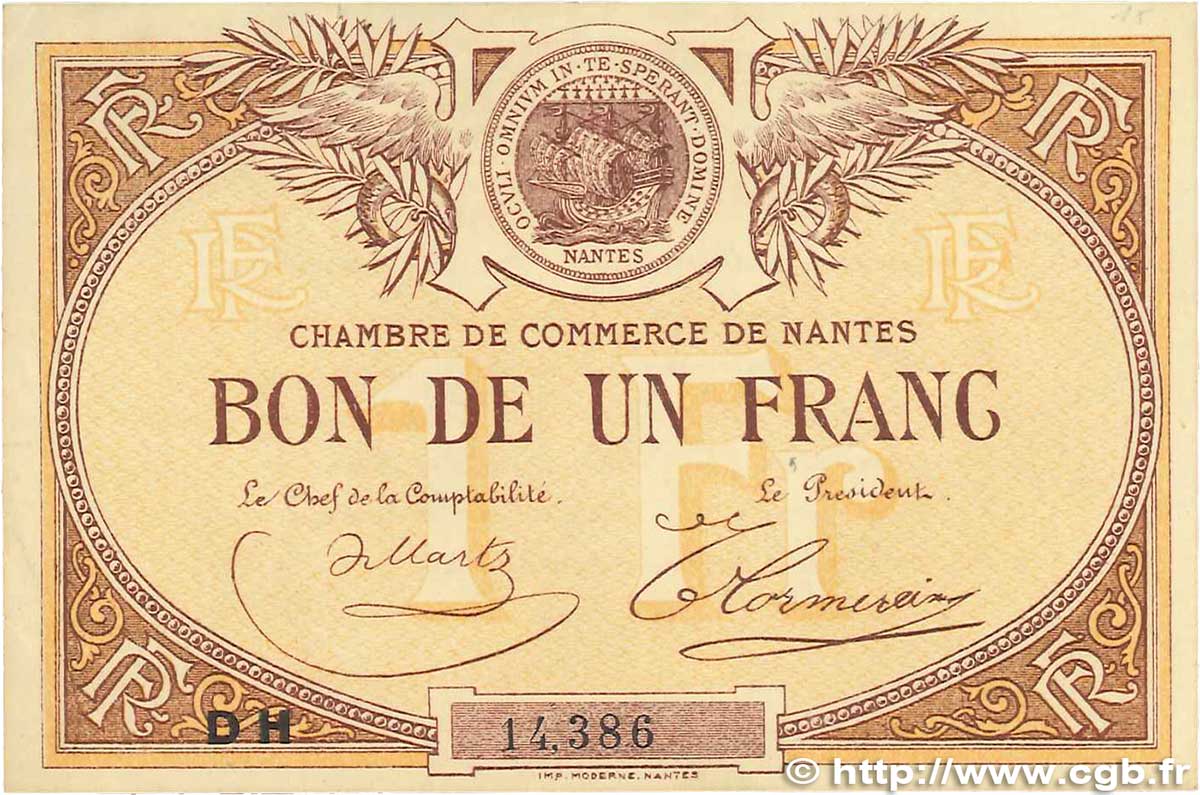 1 Franc FRANCE regionalism and various Nantes 1918 JP.088.27 VF