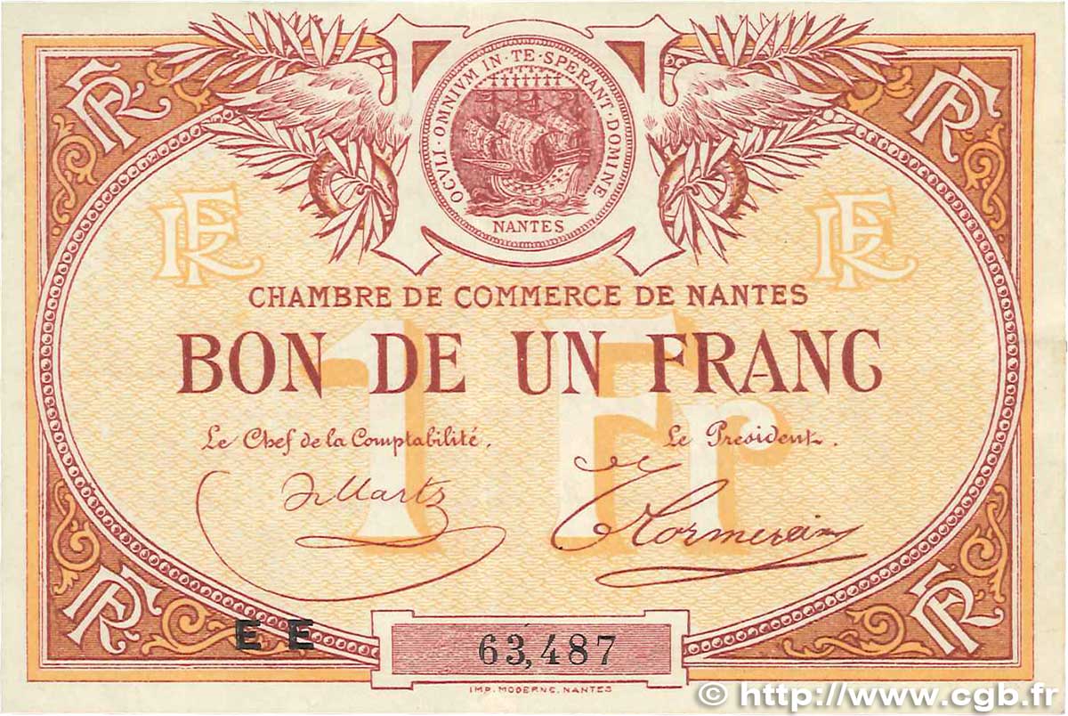 1 Franc FRANCE régionalisme et divers Nantes 1918 JP.088.27 TTB