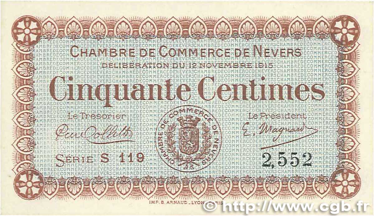 50 Centimes FRANCE Regionalismus und verschiedenen Nevers 1915 JP.090.01 VZ