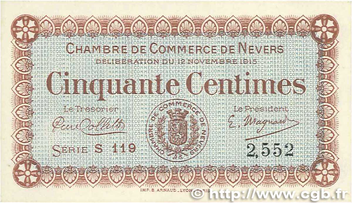 50 Centimes FRANCE régionalisme et divers Nevers 1915 JP.090.01 SUP