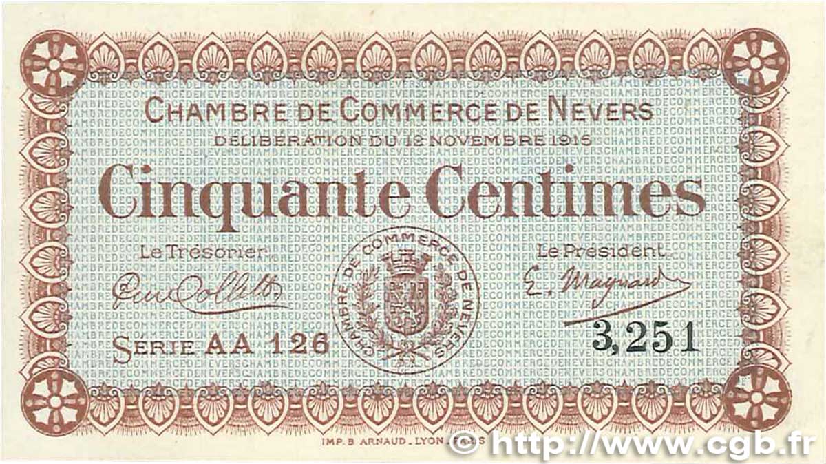50 Centimes FRANCE regionalismo e varie Nevers 1915 JP.090.05 SPL