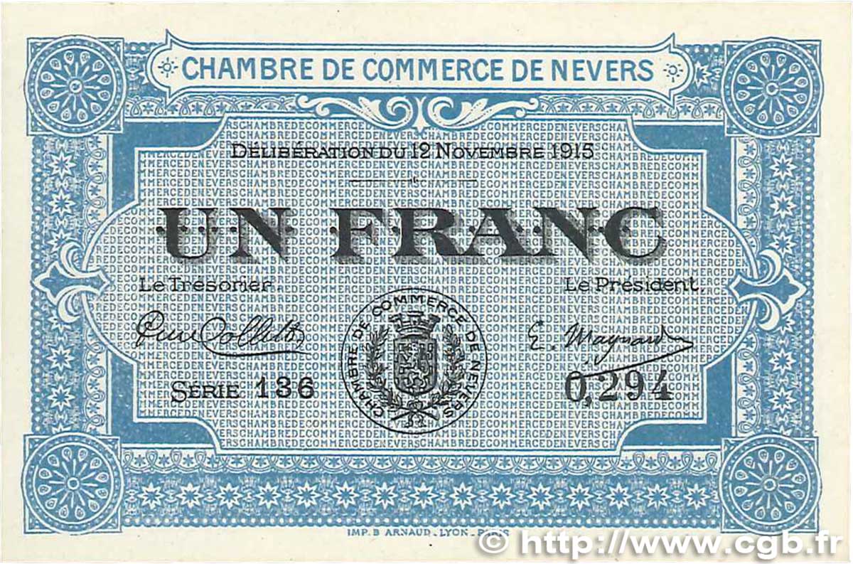 1 Franc FRANCE regionalismo e varie Nevers 1915 JP.090.07 SPL