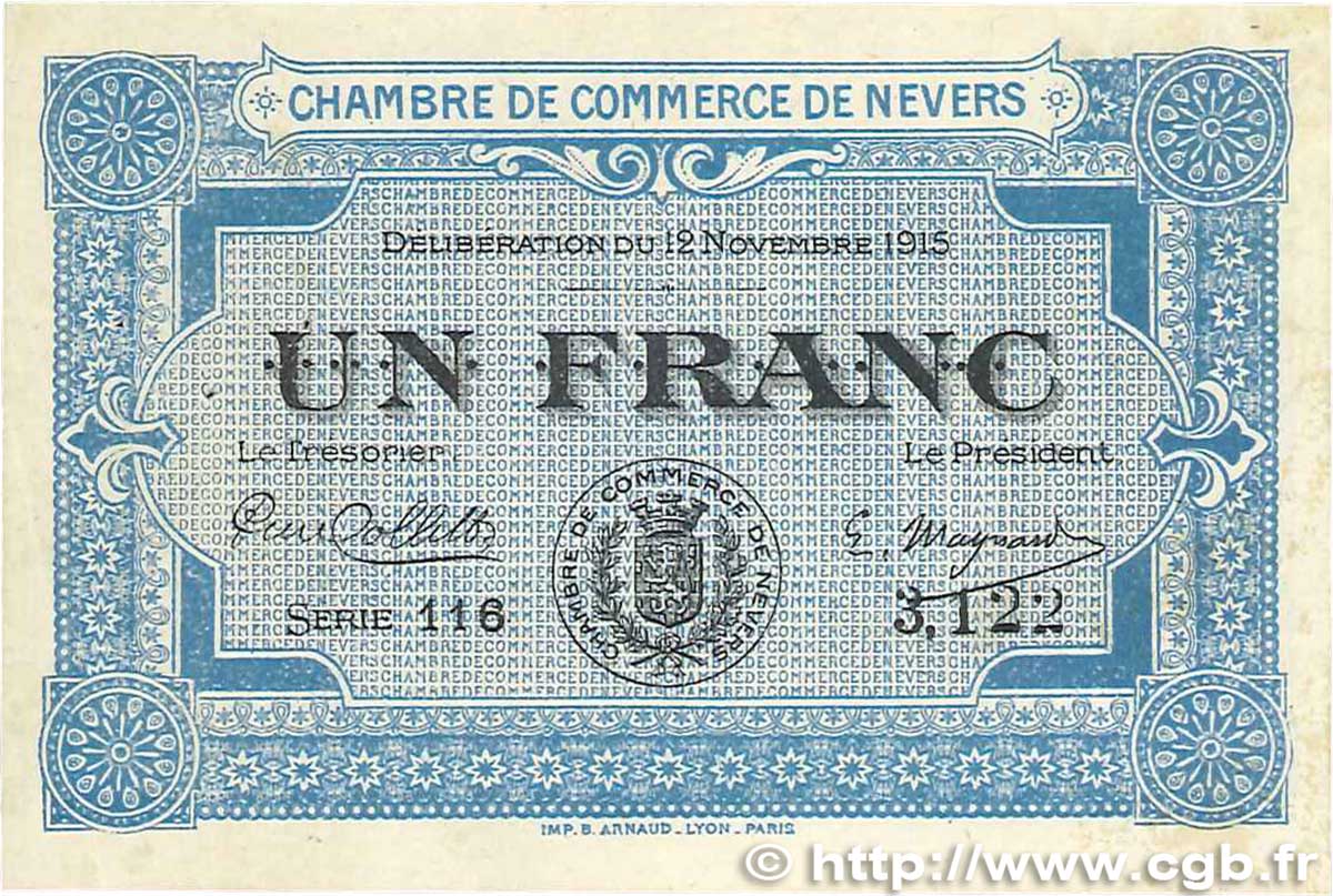 1 Franc FRANCE regionalismo e varie Nevers 1915 JP.090.07 q.SPL