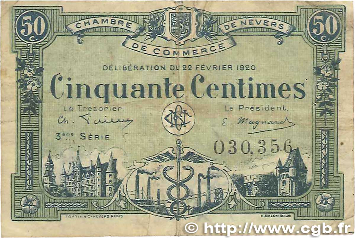 50 Centimes FRANCE Regionalismus und verschiedenen Nevers 1920 JP.090.16 S