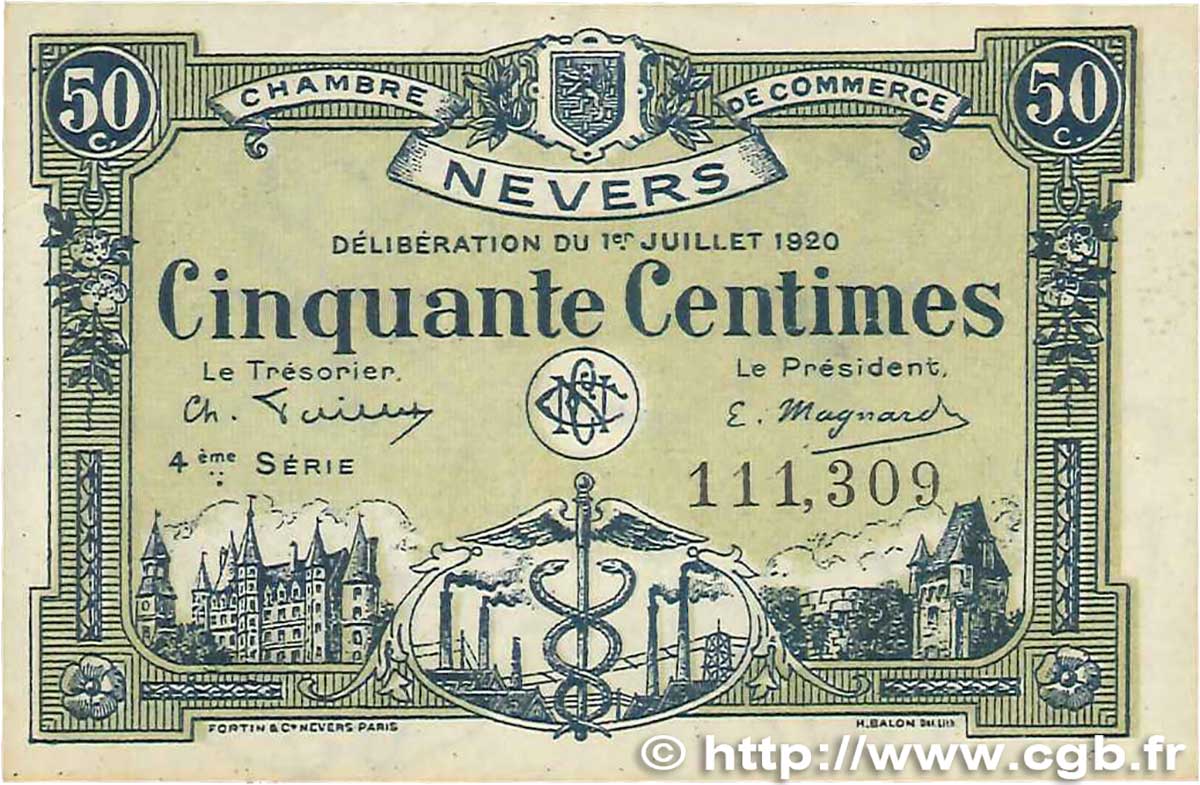 50 Centimes FRANCE régionalisme et divers Nevers 1920 JP.090.18 TTB