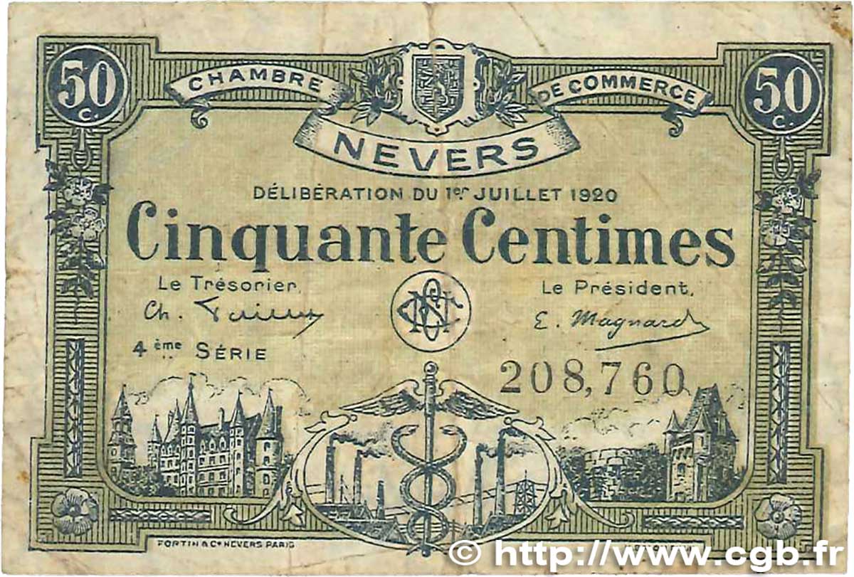 50 Centimes FRANCE regionalism and various Nevers 1920 JP.090.18 F