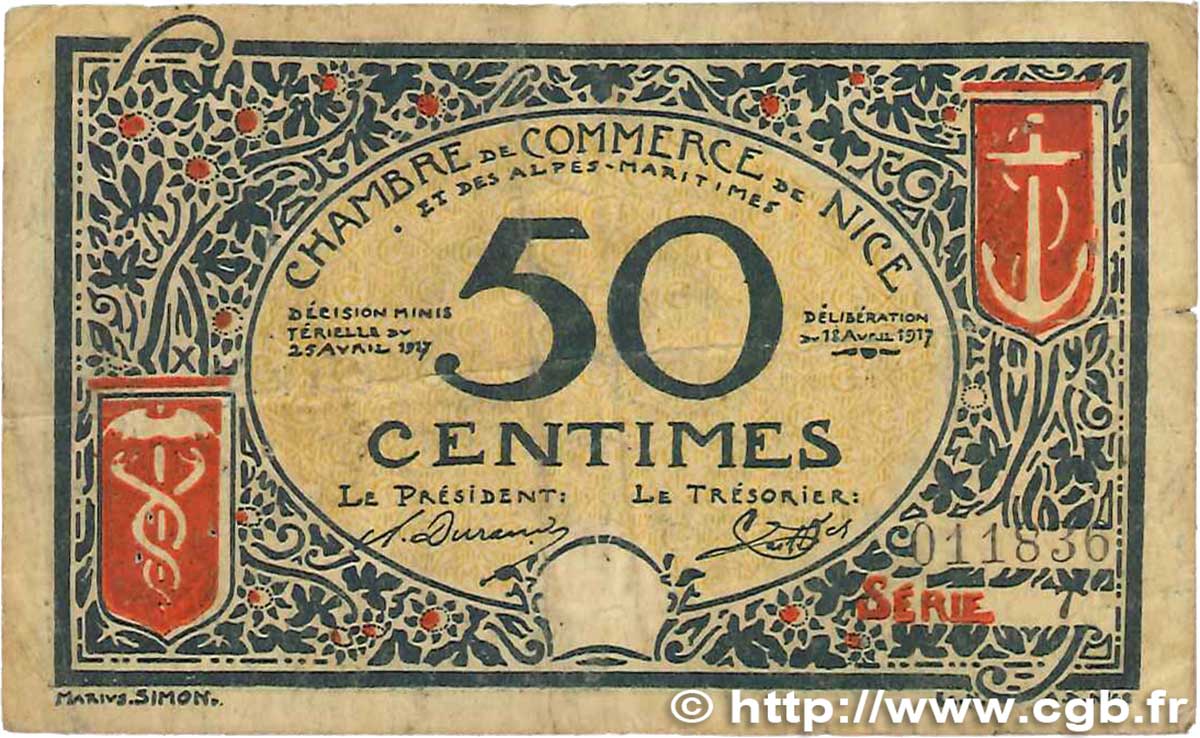 50 Centimes FRANCE regionalism and various Nice 1917 JP.091.04 F