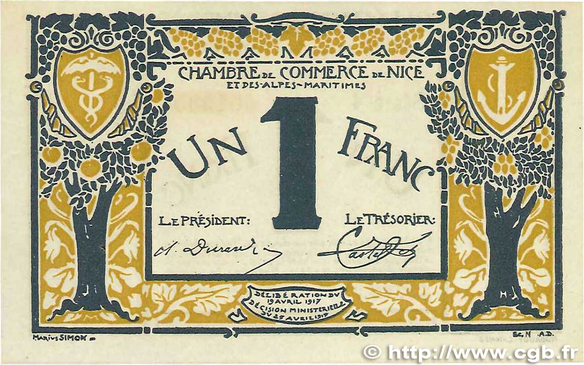 1 Franc FRANCE regionalismo e varie Nice 1917 JP.091.05 SPL
