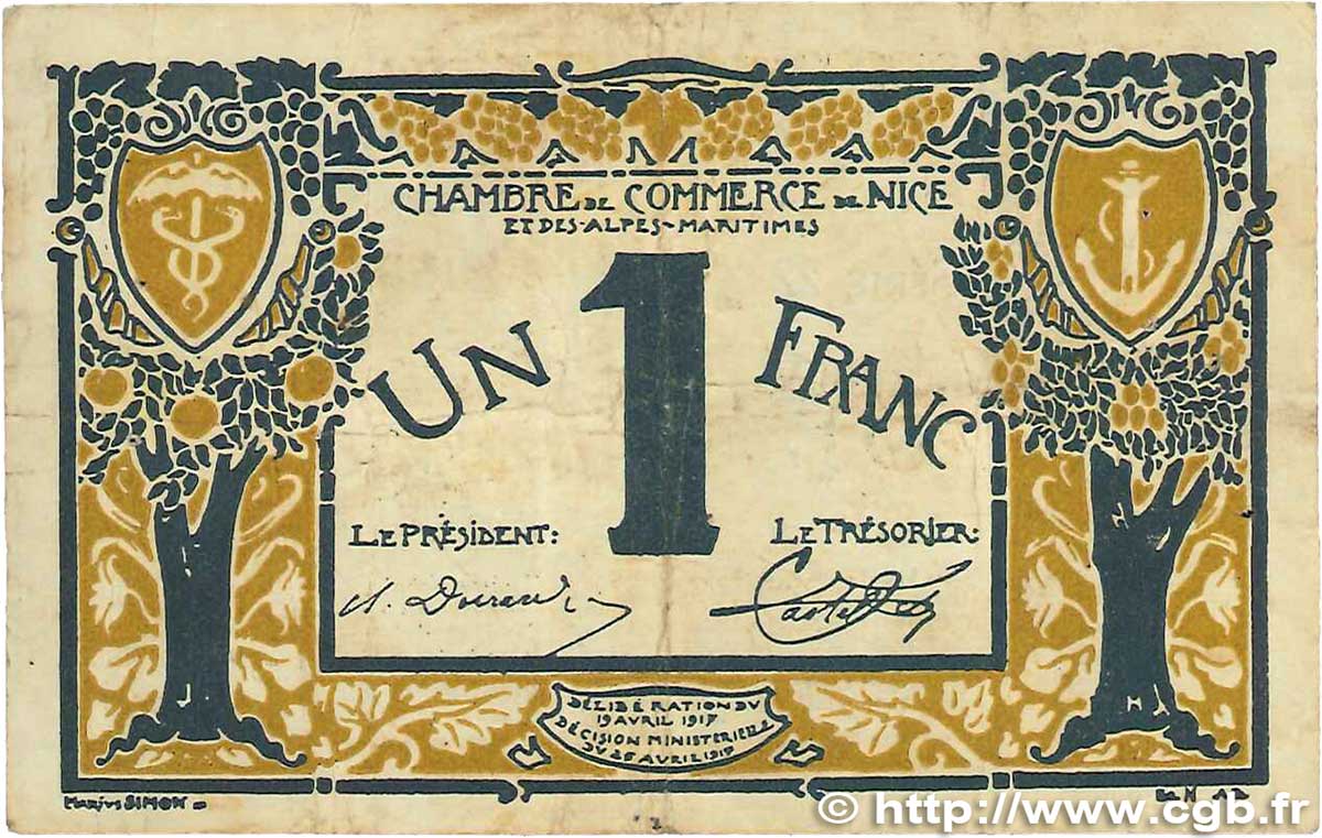 1 Franc FRANCE regionalism and miscellaneous Nice 1917 JP.091.05 VF