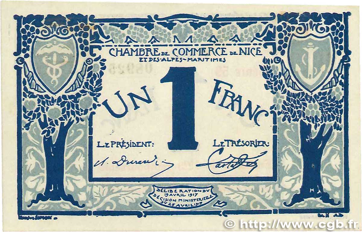 1 Franc FRANCE regionalism and various Nice 1917 JP.091.07 XF