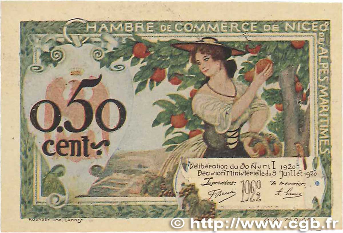 50 Centimes FRANCE Regionalismus und verschiedenen Nice 1920 JP.091.09 fVZ