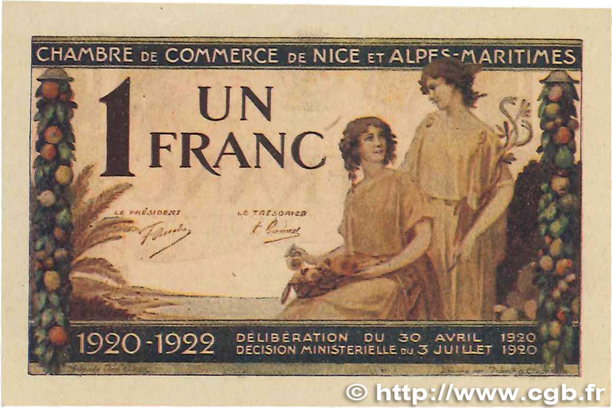 1 Franc FRANCE Regionalismus und verschiedenen Nice 1920 JP.091.11 fVZ