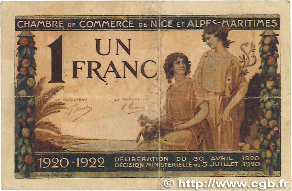 1 Franc FRANCE regionalismo e varie Nice 1920 JP.091.11 MB