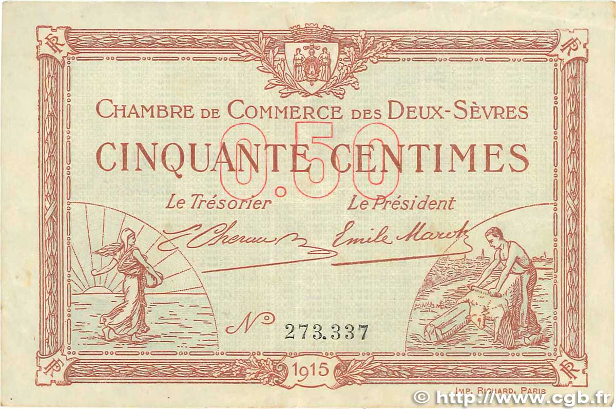 50 Centimes FRANCE régionalisme et divers Niort 1915 JP.093.01 TTB