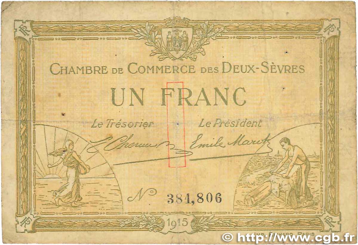 1 Franc FRANCE Regionalismus und verschiedenen Niort 1915 JP.093.03 SGE