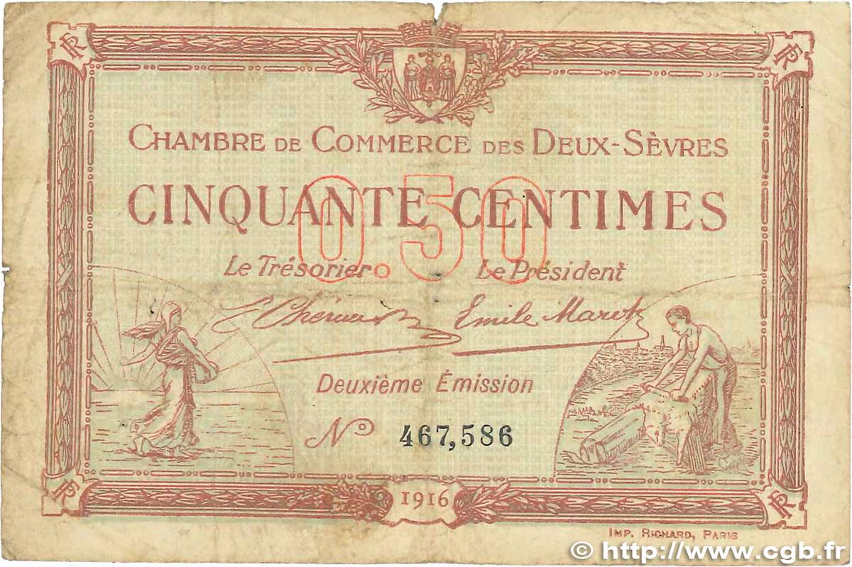 50 Centimes FRANCE regionalismo e varie Niort 1916 JP.093.06 B