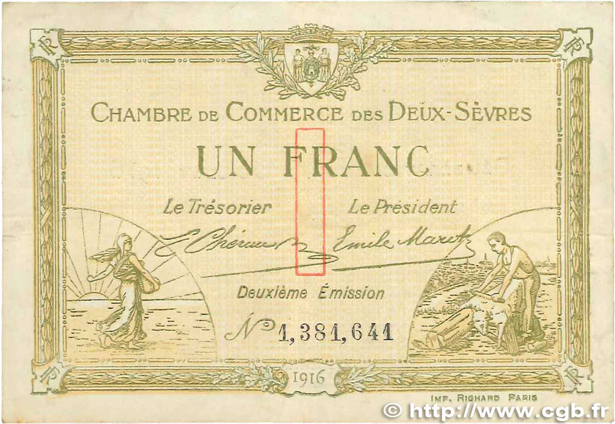 1 Franc FRANCE regionalism and miscellaneous Niort 1916 JP.093.08 VF
