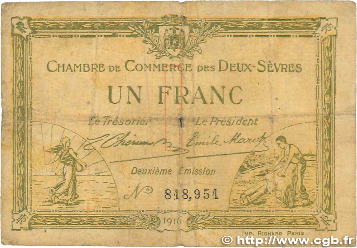 1 Franc FRANCE regionalismo e varie Niort 1916 JP.093.08 B