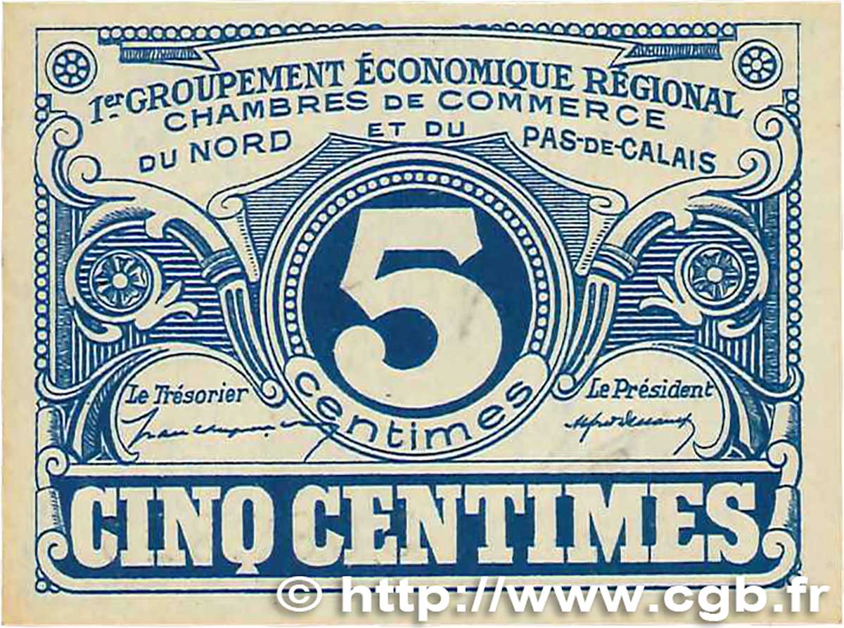 5 Centimes FRANCE Regionalismus und verschiedenen Nord et Pas-De-Calais 1918 JP.094.01 VZ+